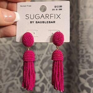 Seedbead Tassel Earrings - Magenta